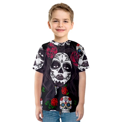 Mexican Skull Lady Kids  Sport Mesh Tee by snowwhitegirl