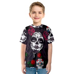 Mexican Skull Lady Kids  Sport Mesh Tee