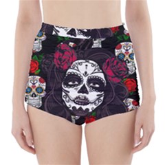 Mexican Skull Lady High-waisted Bikini Bottoms by snowwhitegirl