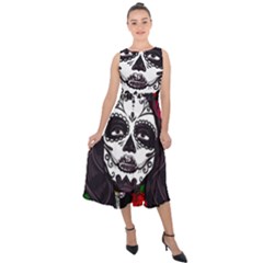 Mexican Skull Lady Midi Tie-back Chiffon Dress