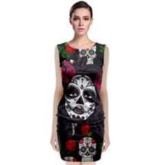 Mexican Skull Lady Sleeveless Velvet Midi Dress by snowwhitegirl