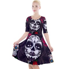 Mexican Skull Lady Quarter Sleeve A-line Dress