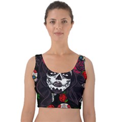 Mexican Skull Lady Velvet Crop Top by snowwhitegirl