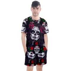 Mexican Skull Lady Men s Mesh Tee And Shorts Set