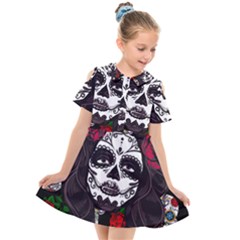 Mexican Skull Lady Kids  Short Sleeve Shirt Dress by snowwhitegirl