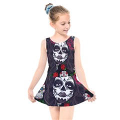 Mexican Skull Lady Kids  Skater Dress Swimsuit