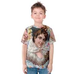 Victorian Lady Blue Floral Kids  Cotton Tee