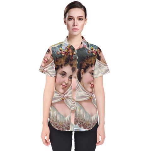 Victorian Lady Blue Floral Women s Short Sleeve Shirt by snowwhitegirl