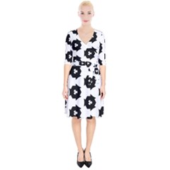 Black And White Pattern Wrap Up Cocktail Dress