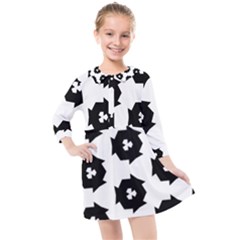 Black And White Pattern Kids  Quarter Sleeve Shirt Dress