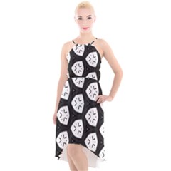 Black And White High-low Halter Chiffon Dress 