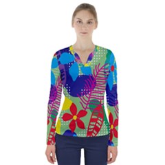 Decoration Decor Pattern V-neck Long Sleeve Top by Simbadda