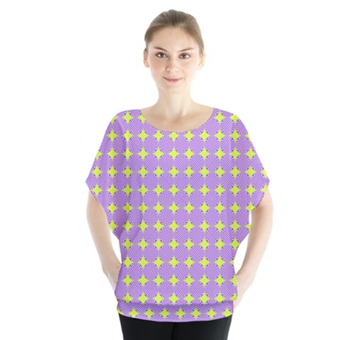 Pastel Mod Purple Yellow Circles Batwing Chiffon Blouse by BrightVibesDesign