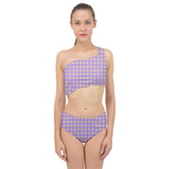 Pastel Mod Purple Yellow Circles Spliced Up Two Piece Swimsuit by BrightVibesDesign