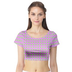 Pastel Mod Pink Green Circles Short Sleeve Crop Top by BrightVibesDesign