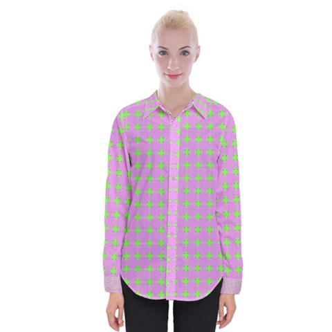 Pastel Mod Pink Green Circles Womens Long Sleeve Shirt by BrightVibesDesign