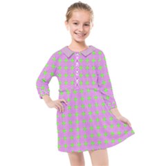 Pastel Mod Pink Green Circles Kids  Quarter Sleeve Shirt Dress