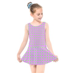 Pastel Mod Pink Green Circles Kids  Skater Dress Swimsuit