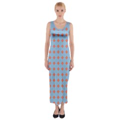 Pastel Mod Blue Orange Circles Fitted Maxi Dress by BrightVibesDesign