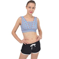 Pastel Mod Blue Orange Circles V-back Sports Bra