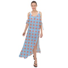 Pastel Mod Blue Orange Circles Maxi Chiffon Cover Up Dress by BrightVibesDesign