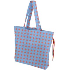 Pastel Mod Blue Orange Circles Drawstring Tote Bag by BrightVibesDesign