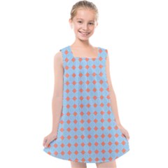 Pastel Mod Blue Orange Circles Kids  Cross Back Dress