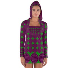 Bright Mod Pink Green Circle Pattern Long Sleeve Hooded T-shirt by BrightVibesDesign