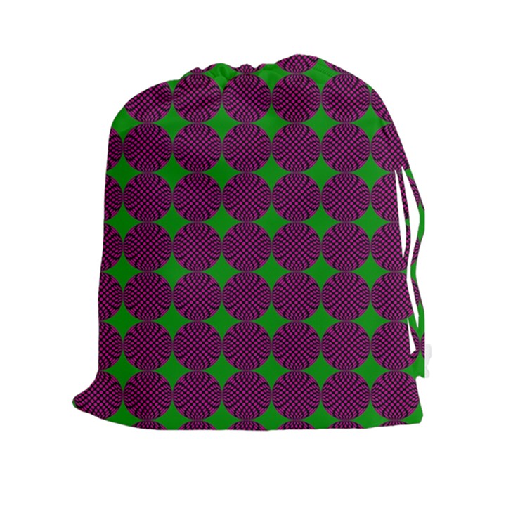 Bright Mod Pink Green Circle Pattern Drawstring Pouch (XXL)