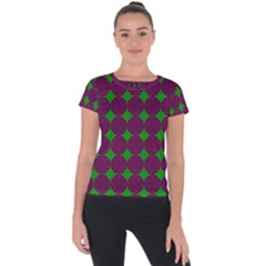 Bright Mod Pink Green Circle Pattern Short Sleeve Sports Top  by BrightVibesDesign