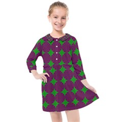 Bright Mod Pink Green Circle Pattern Kids  Quarter Sleeve Shirt Dress