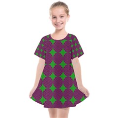 Bright Mod Pink Green Circle Pattern Kids  Smock Dress by BrightVibesDesign