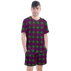 Bright Mod Pink Green Circle Pattern Men s Mesh Tee And Shorts Set