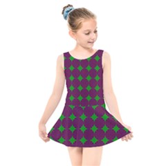 Bright Mod Pink Green Circle Pattern Kids  Skater Dress Swimsuit