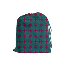 Mod Teal Red Circles Pattern Drawstring Pouch (large) by BrightVibesDesign