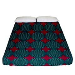 Mod Teal Red Circles Pattern Fitted Sheet (queen Size) by BrightVibesDesign