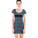 Mod Teal Red Circles Pattern Short Sleeve Bodycon Dress View1