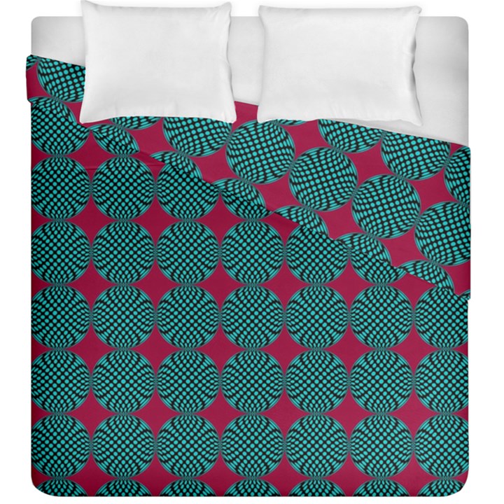 Mod Teal Red Circles Pattern Duvet Cover Double Side (King Size)