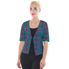 Mod Teal Red Circles Pattern Cropped Button Cardigan