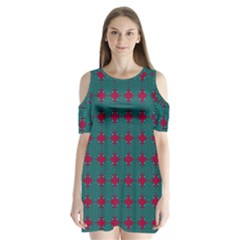 Mod Teal Red Circles Pattern Shoulder Cutout Velvet One Piece by BrightVibesDesign