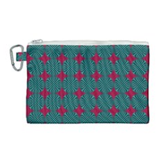 Mod Teal Red Circles Pattern Canvas Cosmetic Bag (large) by BrightVibesDesign