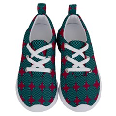 Mod Teal Red Circles Pattern Running Shoes by BrightVibesDesign