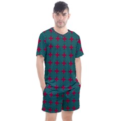 Mod Teal Red Circles Pattern Men s Mesh Tee And Shorts Set