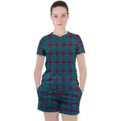 Mod Teal Red Circles Pattern Women s Tee And Shorts Set