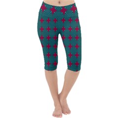 Mod Teal Red Circles Pattern Lightweight Velour Cropped Yoga Leggings