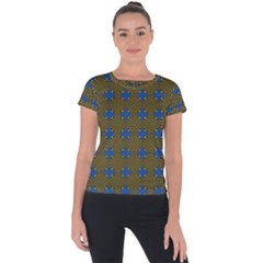 Mod Yellow Blue Circles Pattern Short Sleeve Sports Top  by BrightVibesDesign