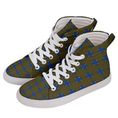 Mod Yellow Blue Circles Pattern Women s Hi-top Skate Sneakers by BrightVibesDesign