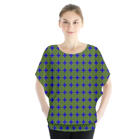 Mod Circles Green Blue Batwing Chiffon Blouse by BrightVibesDesign