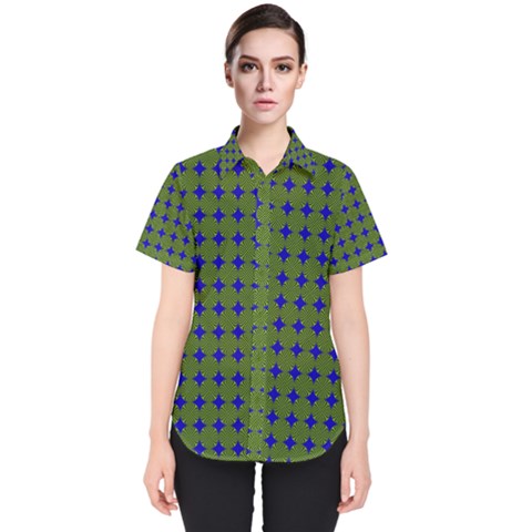 Mod Circles Green Blue Women s Short Sleeve Shirt by BrightVibesDesign