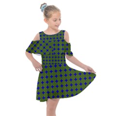 Mod Circles Green Blue Kids  Shoulder Cutout Chiffon Dress